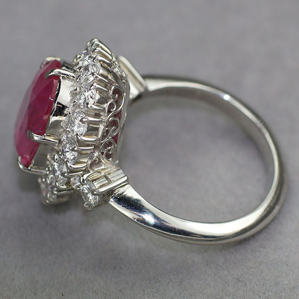 Pt900 GRS産地鑑別書付 ミャンマー/ビルマ産ピンクサファイア ダイヤモンド リング 7.15ct D1.31ct