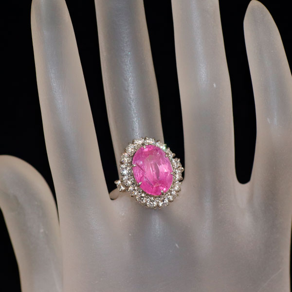 Pt900 GRS産地鑑別書付 ミャンマー/ビルマ産ピンクサファイア ダイヤモンド リング 7.15ct D1.31ct