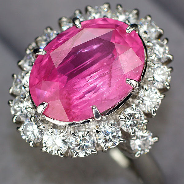 Pt900 GRS産地鑑別書付 ミャンマー/ビルマ産ピンクサファイア ダイヤモンド リング 7.15ct D1.31ct