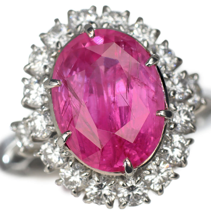 Pt900 GRS産地鑑別書付 ミャンマー/ビルマ産ピンクサファイア ダイヤモンド リング 7.15ct D1.31ct