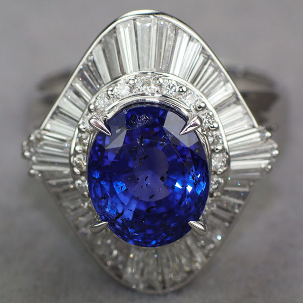 Pt900 GIA産地鑑別書付 スリランカ産非加熱カラーチェンジサファイア ダイヤモンド リング 5.719ct D1.38ct