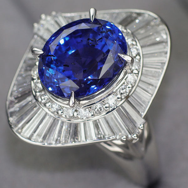Pt900 GIA産地鑑別書付 スリランカ産非加熱カラーチェンジサファイア ダイヤモンド リング 5.719ct D1.38ct