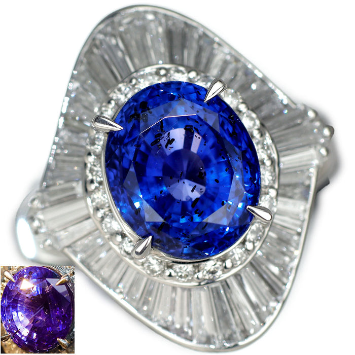 Pt900 GIA産地鑑別書付 スリランカ産非加熱カラーチェンジサファイア ダイヤモンド リング 5.719ct D1.38ct