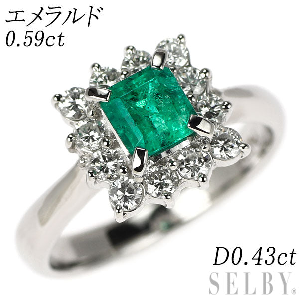 Pt900 エメラルド ダイヤモンド リング 0.59ct D0.43ct