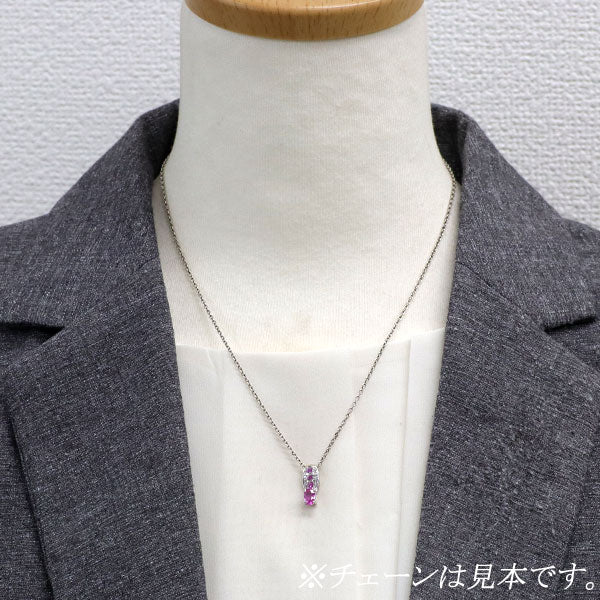 K14WG ピンクサファイア シングルカットダイヤモンド ペンダントトップ