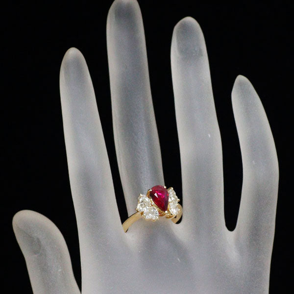 K18YG ビルマ産 非加熱 ペアシェイプ ルビー ハートシェイプ ダイヤモンド リング 1.17ct D1.387ct