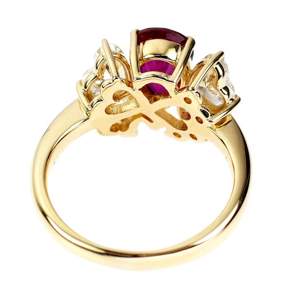 K18YG ビルマ産 非加熱 ペアシェイプ ルビー ハートシェイプ ダイヤモンド リング 1.17ct D1.387ct