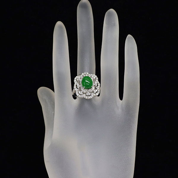 K18WG 翡翠 ダイヤモンド リング 3.727ct D1.39ct