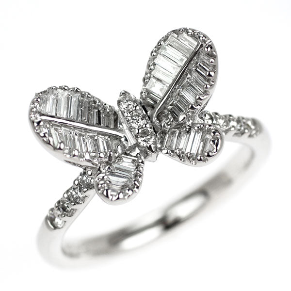 K18WG diamond ring 0.67ct butterfly