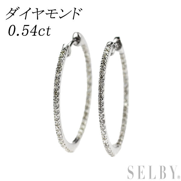 K18WG ダイヤモンド ピアス 0.54ct フープ