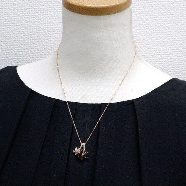K18PG ローズカット スモーキークオーツ ダイヤモンド ペンダントネックレス 1.99ct D0.60ct フラワー