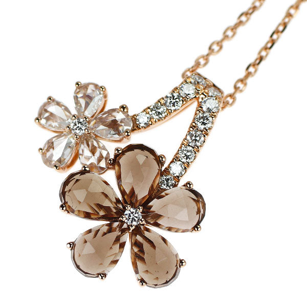K18PG ローズカット スモーキークオーツ ダイヤモンド ペンダントネックレス 1.99ct D0.60ct フラワー