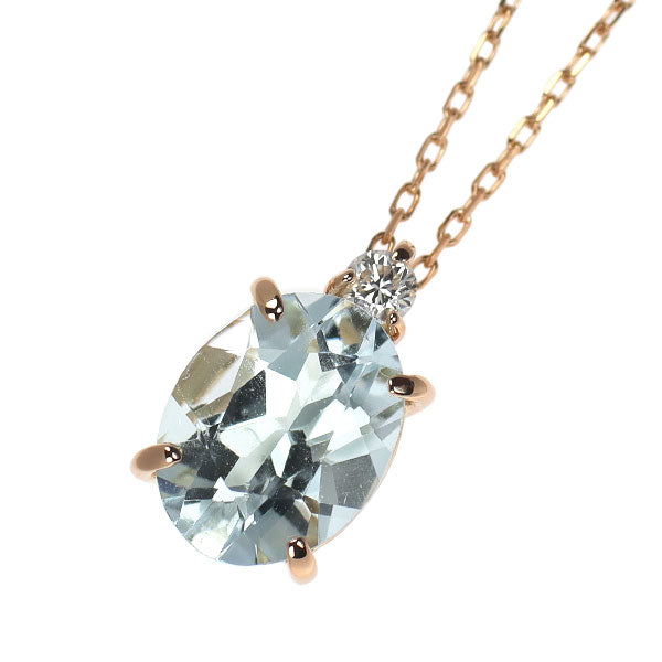 K18PG アクアマリン ダイヤモンド ペンダントネックレス 1.56ct D0.05ct