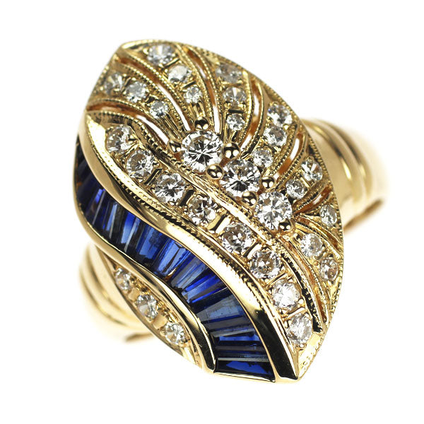 K18YG サファイア ダイヤモンド リング 0.87ct D0.57ct