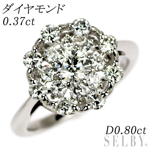 Pt900 diamond ring 0.37ct D0.80ct