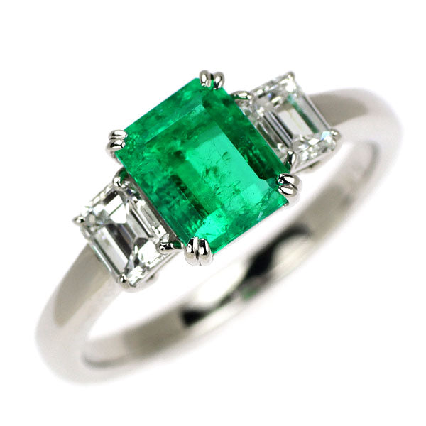 Pt900 エメラルド ダイヤモンド リング 1.04ct D0.594ct