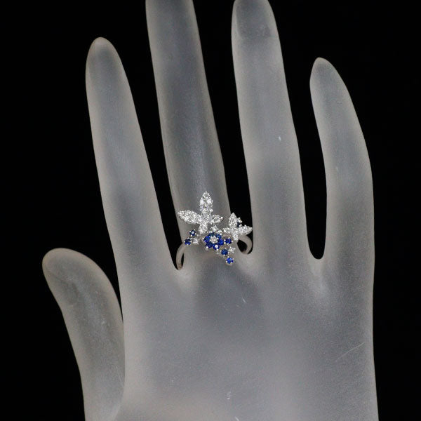K18WG サファイア ダイヤモンド リング 0.29ct D0.42ct 蝶