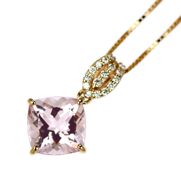K18PG モルガナイト ダイヤモンド ペンダントネックレス 2.03ct D0.08ct