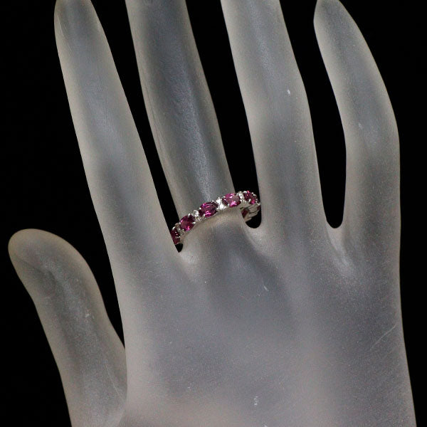 K18WG ガーネット ダイヤモンド リング 1.20ct D0.12ct ハーフエタニティ