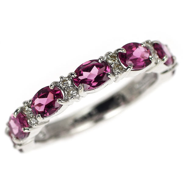 K18WG ガーネット ダイヤモンド リング 1.20ct D0.12ct ハーフエタニティ