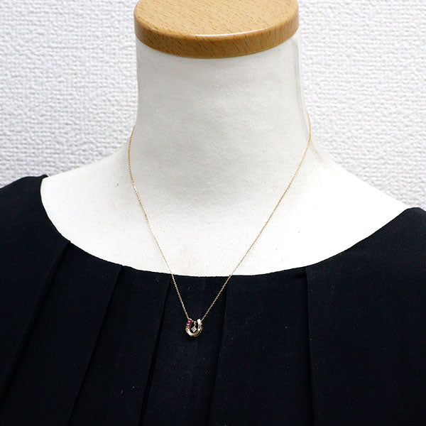 K10YG ルビー ダイヤモンド ペンダントネックレス 馬蹄 マルチ2Way