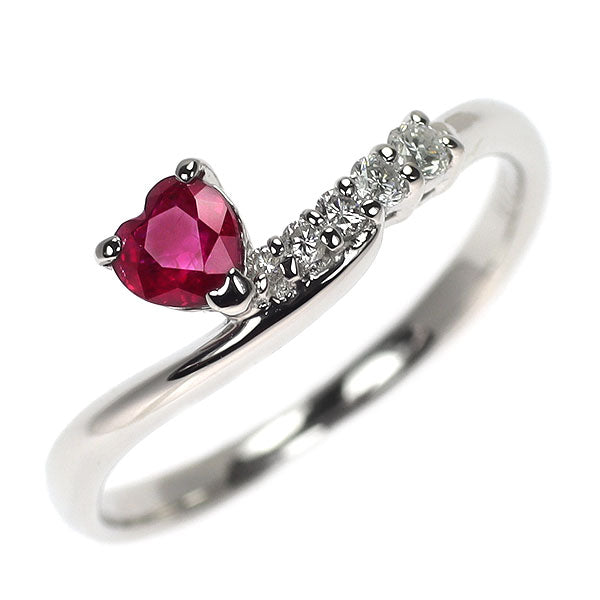 Pt900 ハートシェイプ ルビー ダイヤモンド リング 0.34ct D0.08ct