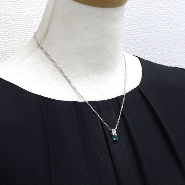 クレサンベール Pt950/ Pt850 再結晶エメラルド ダイヤモンド ペンダントネックレス 0.63ct D0.06ct