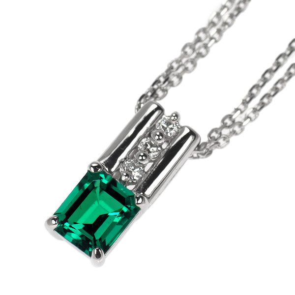 クレサンベール Pt950/ Pt850 再結晶エメラルド ダイヤモンド ペンダントネックレス 0.63ct D0.06ct