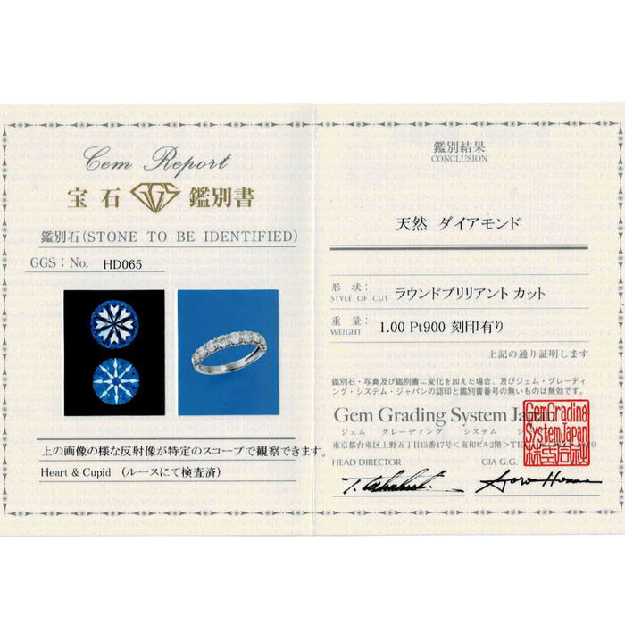 Pt900 H&C ダイヤモンド リング 1.00ct ハーフエタニティ