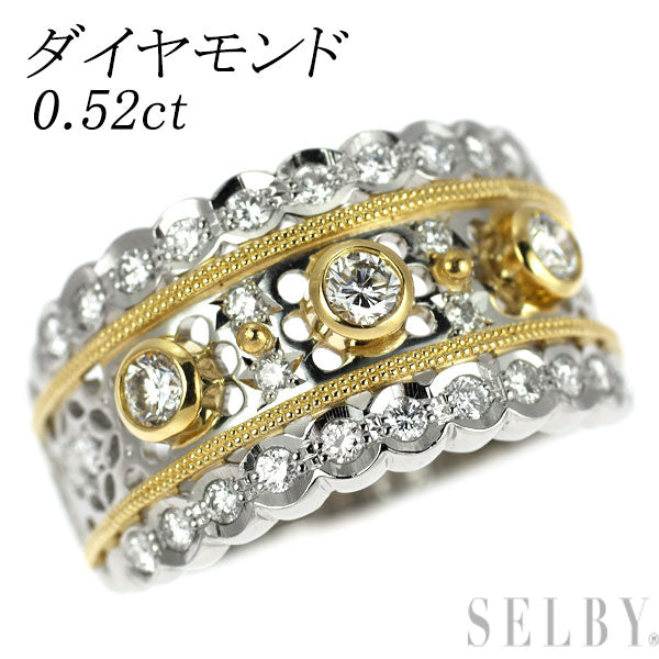 Pt900/ K18YG ダイヤモンド リング 0.52ct