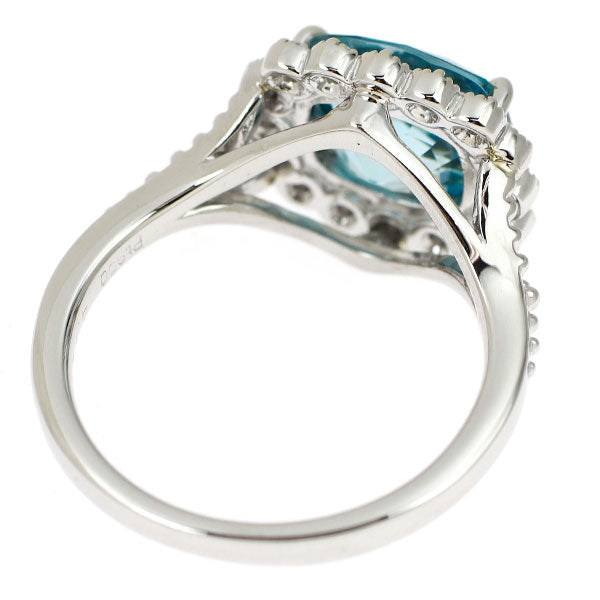 Pt950 Blue Zircon Diamond Ring 4.14ct D0.17ct