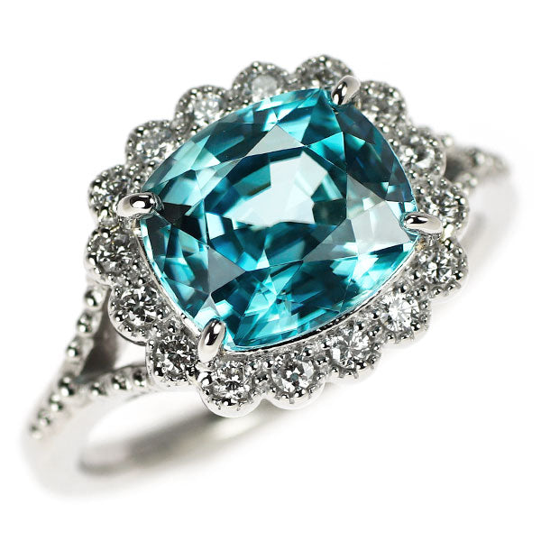 Pt950 Blue Zircon Diamond Ring 4.14ct D0.17ct