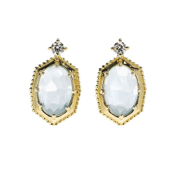 K10YG Rose Cut Blue Topaz Diamond Earrings D0.02ct