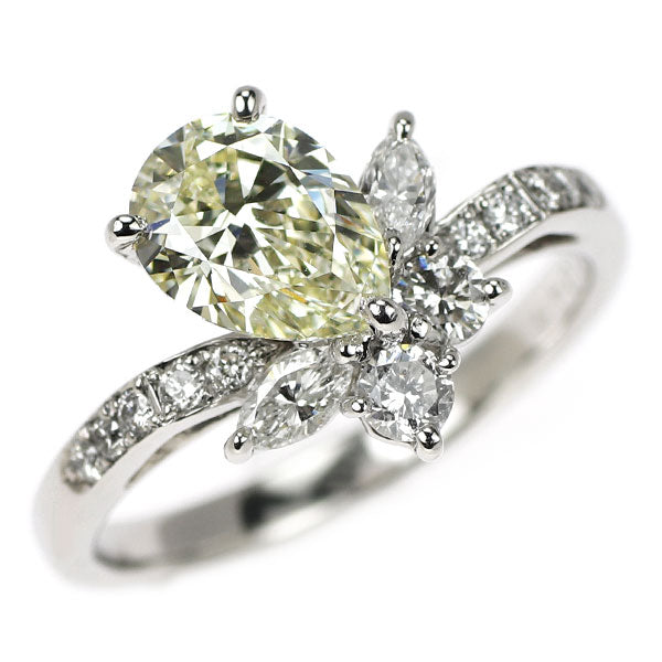Pt900 ペアシェイプ ダイヤモンド リング 1.344ct D0.50ct
