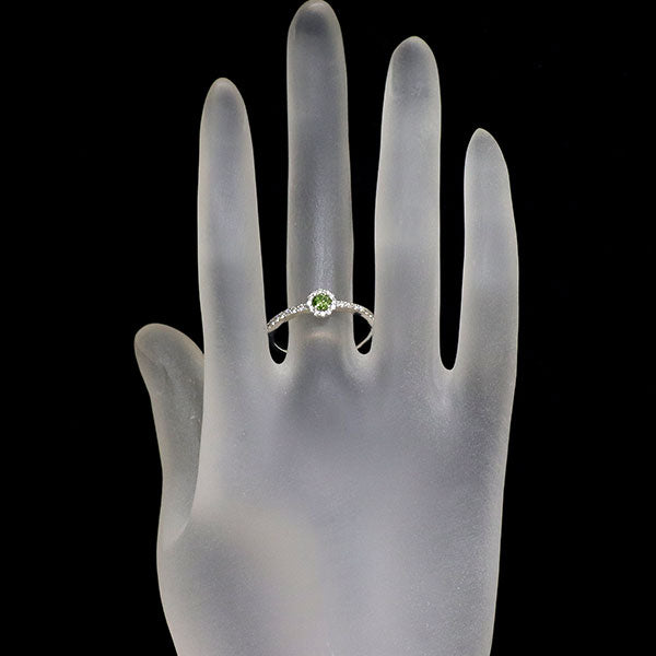 K18WG Treat Green Diamond Ring 0.201ct D0.30ct