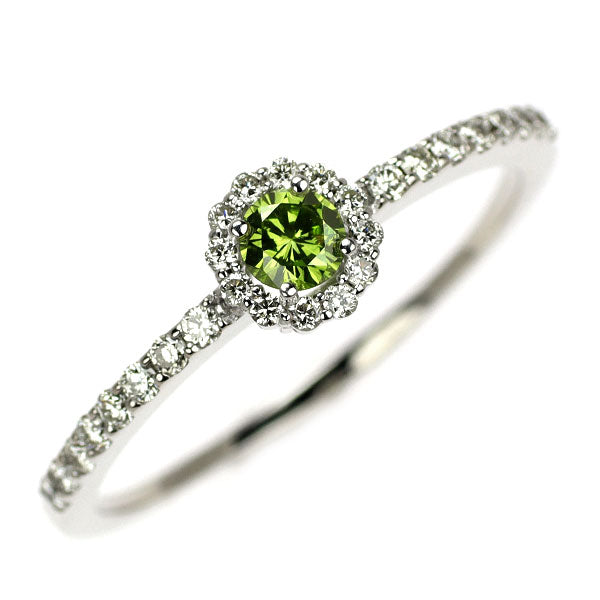 K18WG Treat Green Diamond Ring 0.201ct D0.30ct