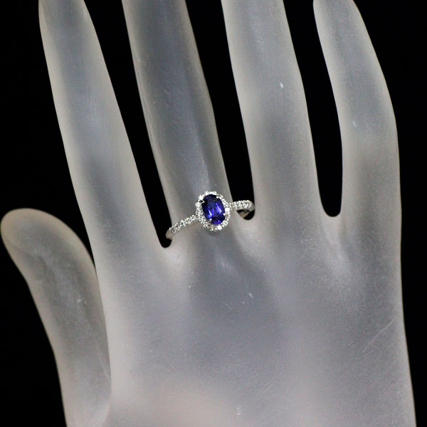 Pt900 Royal Blue Sapphire Diamond Ring 0.73ct D0.16ct