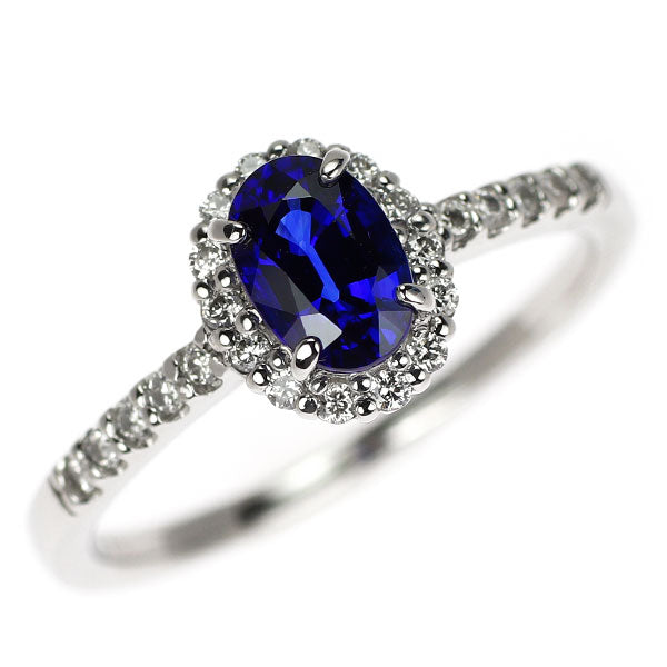 Pt900 Royal Blue Sapphire Diamond Ring 0.73ct D0.16ct