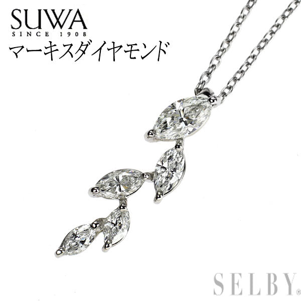 SUWA Pt950 マーキス ダイヤモンド ペンダントネックレス