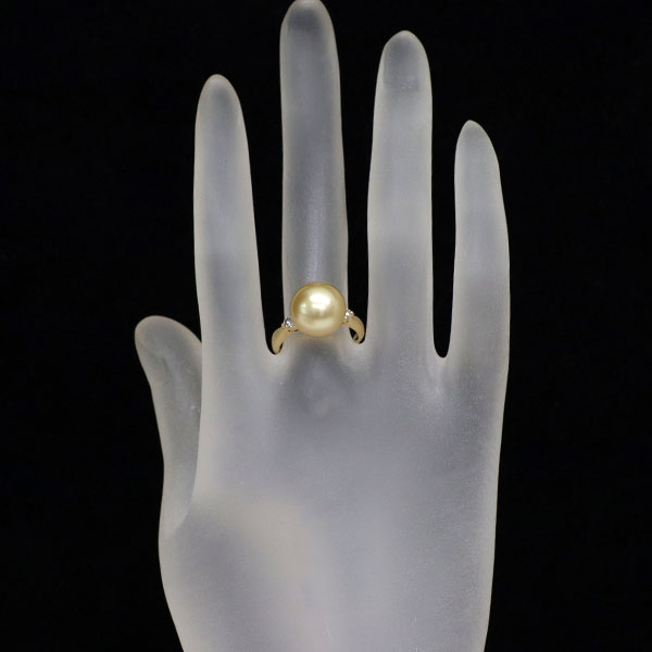 田崎真珠 K18YG ゴールデン 白蝶真珠 ダイヤモンド リング 径約11.4mm D0.16ct
