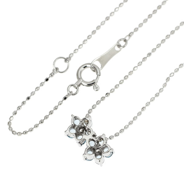K18WG アクアマリン ダイヤモンド ペンダントネックレス 0.02ct フラワー