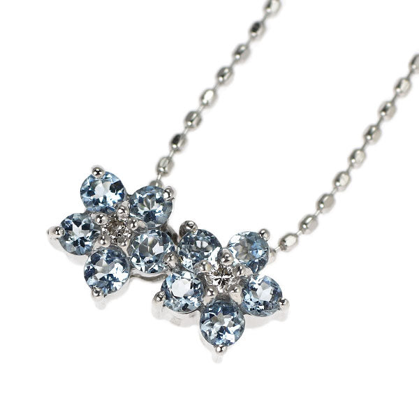 K18WG アクアマリン ダイヤモンド ペンダントネックレス 0.02ct フラワー