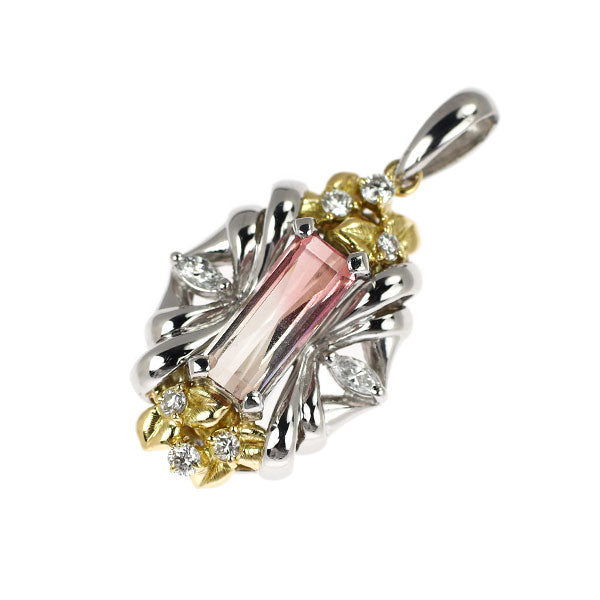 K18YG/Pt900 パーティーカラードトルマリン ダイヤモンド ペンダントトップ 1.09ct D0.24ct