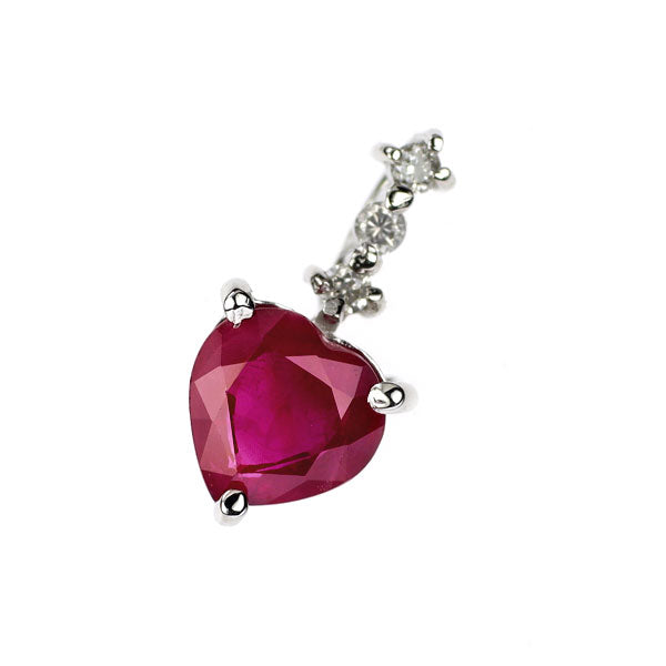 K18WG ハートシェイプ ルビー ダイヤモンド ペンダントトップ 0.52ct D0.03ct