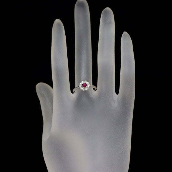 Pt950 ルビー ダイヤモンド リング 0.22ct D0.10ct フラワー
