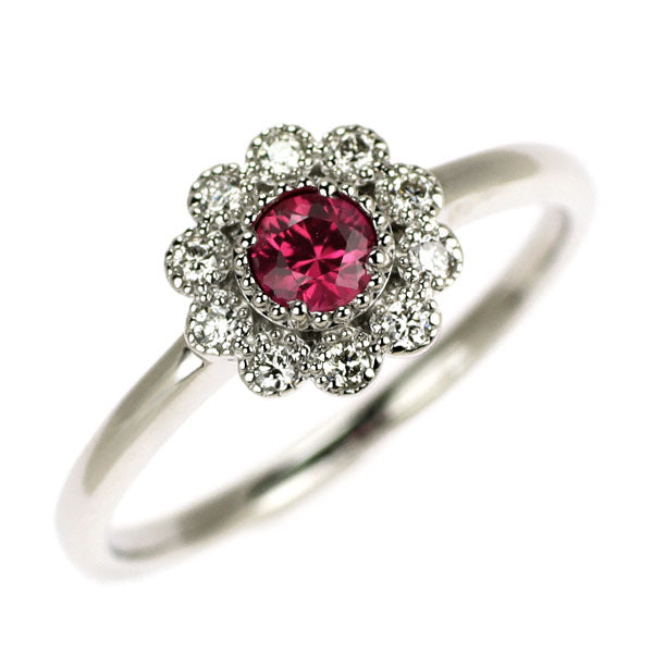 Pt950 ルビー ダイヤモンド リング 0.22ct D0.10ct フラワー