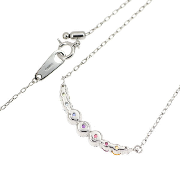 K18WG マルチカラーストーン ダイヤモンド ペンダントネックレス 0.55ct D0.05ct アミュレット