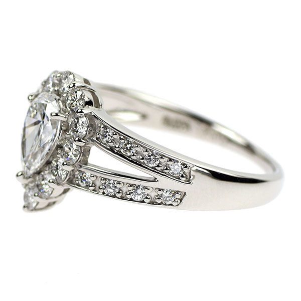 Pt900 Pear shape diamond ring 0.50ct D IF D0.57ct