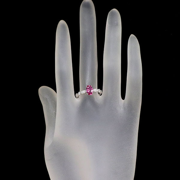 Pt900 非加熱ピンク サファイア ダイヤモンド リング 1.005ct D0.16ct