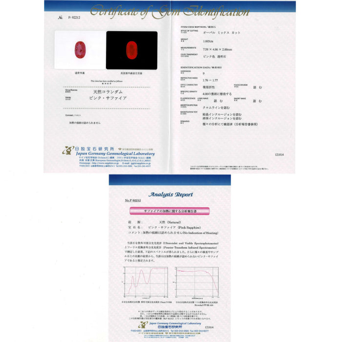 Pt900 非加熱ピンク サファイア ダイヤモンド リング 1.005ct D0.16ct